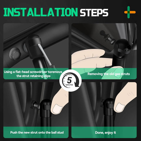 Installation steps for 36 Inch Gas Strut Replacement Set of 2 for Tonneau Covers Campers RV Beds Doors Hatches Storage Lids."