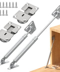 Drop Down Gas Struts, Gas Spring Hinge with 90 Degree Page Turning Axis, shown with screws, installed on wooden cabinet door (2PCS, White)