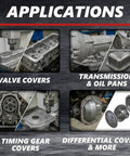 Applications of Low-Volatile RTV Silicone Gasket Maker For Automotive, Instant Leak-Proof Sealant in various engine parts.