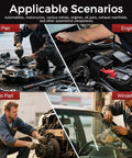 Various automotive scenarios showing oil pan, engine, auto part, and windshield repairs using Beefy High Temp Silicone Gasket Maker Black Sealant For Automotive Motorbike And Machinery 13 Oz Tube High Strength Flange Sealer Oil And Water Resistant Heat Resistant Gasket Maker For Leaks Quick Cure On Metal Glass And More.