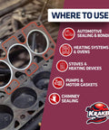 Red RTV Silicone Gasket Maker Sealant use for automotive sealing, heating systems, pumps, stoves, and chimney sealing applications