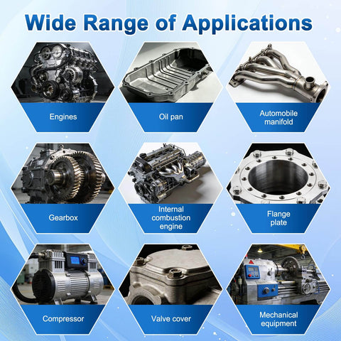 Various automotive and industrial components, illustrating applications for High Temperature Black Gasket Maker Sealant.