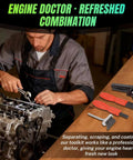 Mechanic using Pro-Grade 3-In-1 Gasket And Sealant Tool Kit with carbide scrapers and oil pan separator on engine.