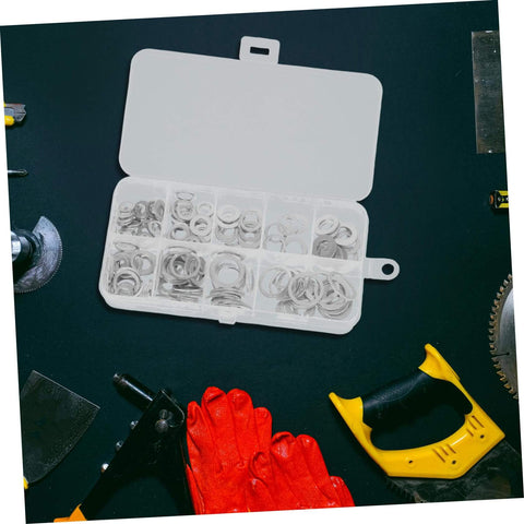 Temperature Resistant Gasket Washers Set 200 Pcs For Automotive And Industrial Leak Prevention In A Compact Storage Box