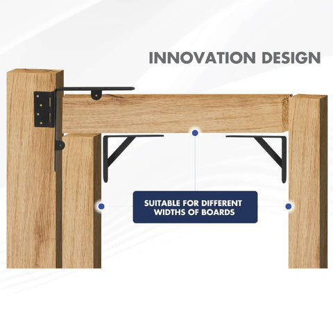 Wooden fence with heavy duty anti sag gate kit, featuring 90 degree bracket and hinges, showcasing innovative design.
