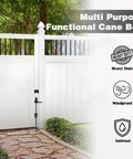 Two Pack 18 Inch Heavy Duty Cane Bolt Gate Drop Rod Stopper Hardware For Wood Metal Vinyl Fences And Double Doors Ground Latch Drop Pin Lock To Hold Gates Firm To The Ground Black Finish installed on white fence.