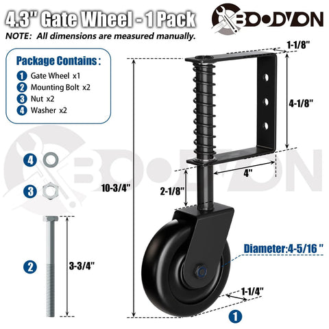 4.3 Inch Heavy Duty Gate Caster With Bearing And Spring Loaded Gate Wheel, 360 Degree Rotation For Wooden Gates, Fences And Metal Tube Gates, Supports Up To 220 Lb, Black, 1 Pack Easy To Install.