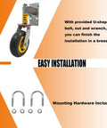 6 Inch Gate Caster Wheels For Metal Swing Tube Gate And Farm Wooden Fence Gate 360 Degree Swivel Spring Loaded With Auto Height Adjustment Prevents Sagging Heavy Duty 600 Lbs Capacity 2 Pack shown with mounting hardware