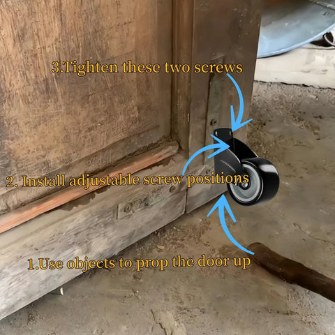 2 Pcs Gate Caster Wheels Replacement Anti Friction Gate Caster Anti Sag Door Bottom Support Wheels 2 Inch installed on wooden gate