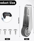 Gate Caster Wheels Replacement Set With Sinking Door Bottom Pulley, shown with dimensions and included screws.