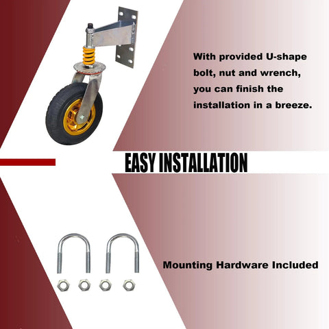 8 Inch Gate Caster Wheels for Metal Swing Gates and Wooden Fences, 360 Degree Swivel, Spring Loaded, hardware included