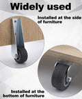 Two Pack Gate Caster Wheels Replacement 1.6 Inch Rubber Rolling Swivel Casters installed on wood furniture
