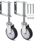 2 Pack Spring Loaded Gate Casters For Wooden And Metal Gates, 4 Inch Heavy Duty Gate Wheels With 360 Degree Swivel, Rubber Gate Support