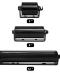 Three sizes of black gate guide rollers, 3-inch, 6-inch, and 12-inch, with welded brackets, heavy duty for smooth motion and stable alignment.
