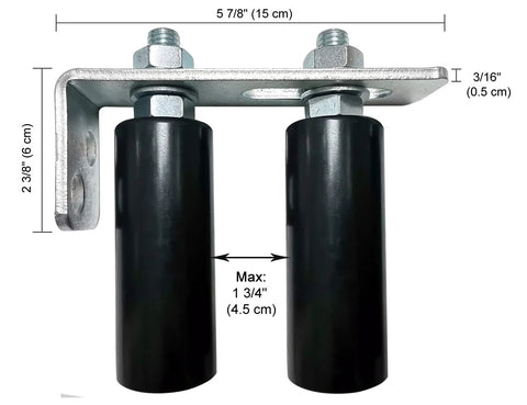 Universal Slide Gate Guide Roller 4 Inch Black L Rear Post Bracket With Adjustable Dual Nylon Rollers For Sliding Gates