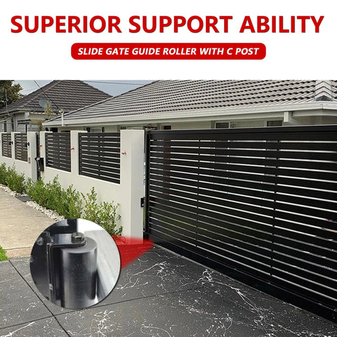 Slide Gate Guide Roller With C Post Welded Bracket Heavy Duty Sealed Ball Bearing Side Roller Assembly installed on gate