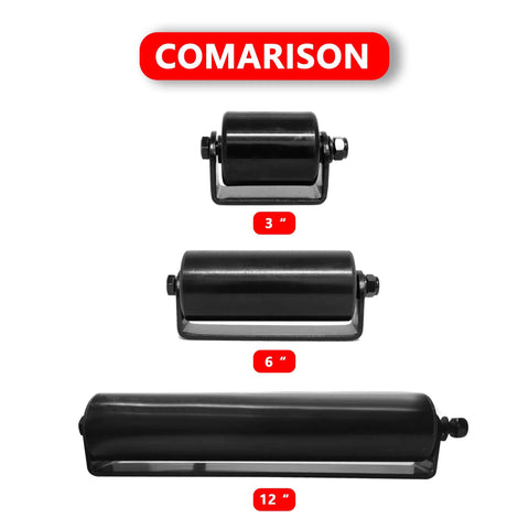 Comparison of 3, 6, and 12 inch Slide Gate Guide Roller With C Post Welded Bracket Heavy Duty Sealed Ball Bearing Side Roller Assembly