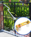 Adjustable Slide Gate Guide Roller Kit 4 Pack with Dual Nylon Rollers and L Rear Post Bracket installed on metal gate