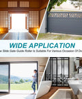 Image showing various doors, highlighting the Slide Gate Guide Roller Set 4.7 Inch By 2 Inch With L Shape Brackets Universal Adjustable Heavy Duty Sliding Gate Hardware Kit White For Balcony And Bedroom Use Durable Metal Construction For Long Lasting Performance And Smooth Operation suitable for different settings.