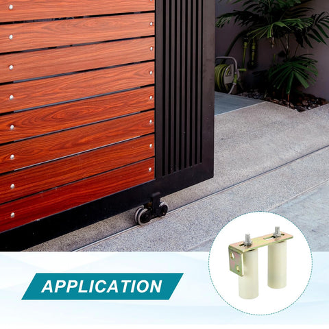 Close-up of Slide Gate Guide Roller Set 4.7 Inch By 2 Inch With L Shape Brackets Universal Adjustable Heavy Duty Sliding Gate Hardware Kit White