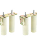 Slide Gate Guide Roller Set 5.9 Inch Wheel 2 Inch Diameter Universal Adjustable Heavy Duty Hardware Kit With 2 L Shape Brackets Includes 4 Rollers And 2 Brackets For Balcony Or Bedroom Sliding Gates White Finish, showing two L-brackets with rollers.
