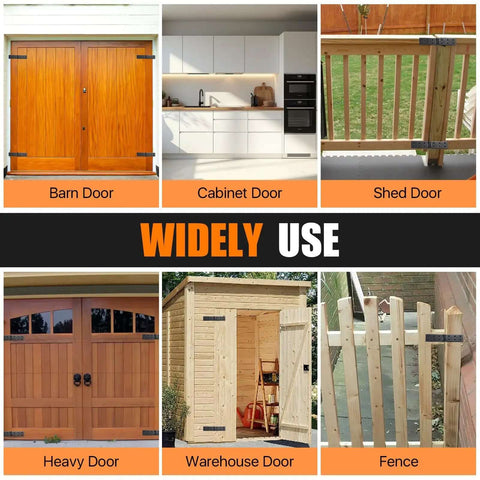 Four Piece Heavy Duty Gate Hinges Set With 270 Degree Adjustable Butt Folding Design Iron Bifold Door Hardware installed on various doors and fences