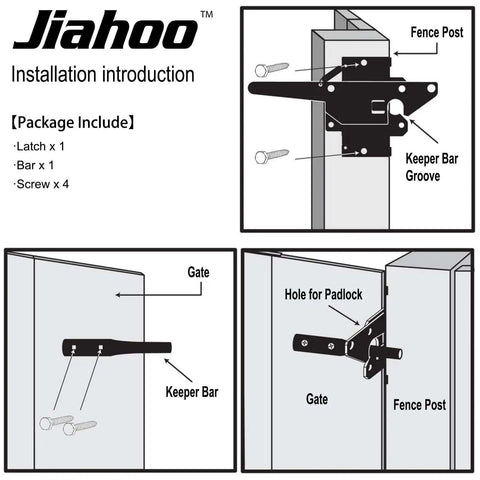 Installation diagram for Built Tough Post Mount Gate Latch With Self Latching Fingertip Release For Inward Or Outward Swing Gates.