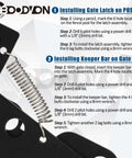 Installation guide for Self Locking Gate Latch For Wooden Fence Heavy Duty Post Mount Automatic Gate Lock with spring detail.