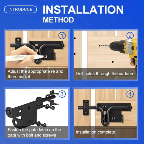 Installation method for Heavy Duty Slide Bolt Gate Latch With Padlock Hole on wooden fence