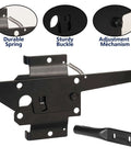 Built Tough Post Mount Gate Latch With Self Latching Fingertip Release for Inward or Outward Swing Gates, black finish, close-up