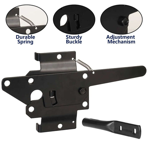 Built Tough Post Mount Gate Latch With Self Latching Fingertip Release for Inward or Outward Swing Gates, black finish, close-up