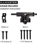 Heavy Duty Slide Bolt Gate Latch For Wooden Fences And Doors With Padlock Hole, package contents with screws and instructions