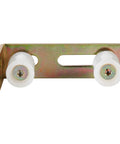 Slide Gate Guide Roller with L Post Bracket, adjustable dual nylon rollers, galvanized steel, front view.