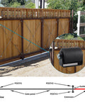 2 Pcs Slide Gate Guide Roller Kit With C Bracket For 3 Inch Rolling Gates installed on wooden gate with top view diagram