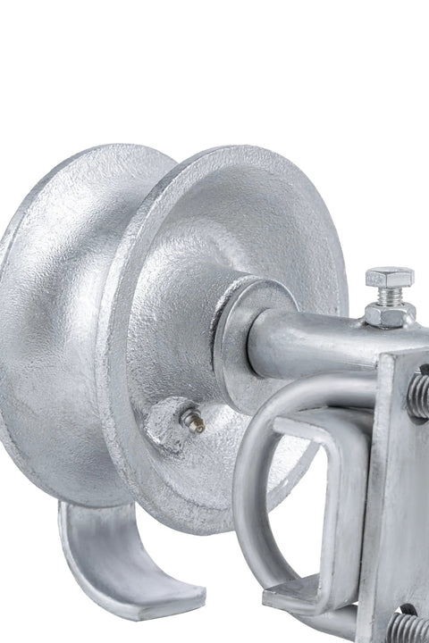 Sliding Gate Rollers For Chain Link Fences Fit One And Seven Eighths Inch Or One And Five Eighths Inch Gate Frames with close-up of steel wheel
