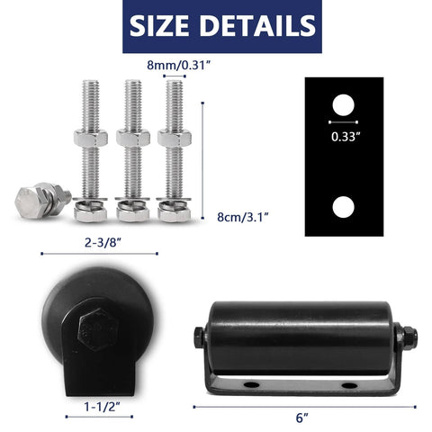 Size details of the 2Pack Slide Gate Guide Roller with C Post Welded Bracket, showing dimensions and components.