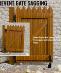 Wooden gate with Four Inch Spring Loaded Caster Wheel Set For Gates And Fences, preventing sagging, 220 lb capacity support.