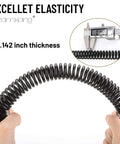 Close-up of hands flexing a Beefy Heavy Duty Self Closing Gate Spring For Outdoor Gates, showing 0.142 inch thickness and elasticity.