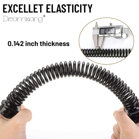 Close-up of hands flexing a Beefy Heavy Duty Self Closing Gate Spring For Outdoor Gates, showing 0.142 inch thickness and elasticity.