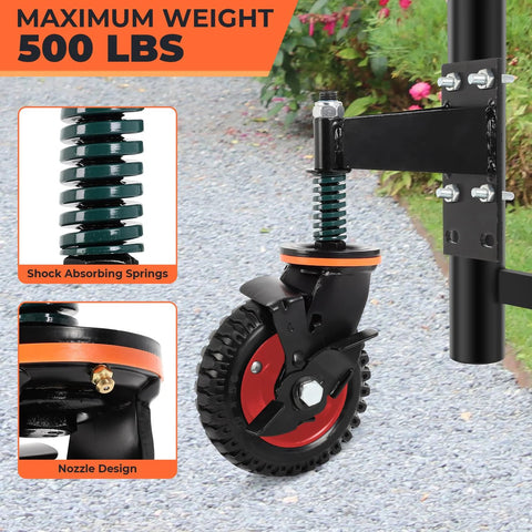 Six Inch Gate Wheels With Brake For Metal Swing Tube Gates And Wooden Fence Gates, Spring Loaded Vertical Spring