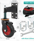 Six Inch Gate Wheels With Brake For Metal Swing Tube Gates And Wooden Fence Gates, Spring Loaded Vertical Spring For Height Compensation