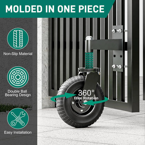 Heavy Duty Gate Wheel 8 Inch With Spring Loaded 360 Degree Rotation Gate Caster Kit for Wooden Gates and Metal Tube Gates