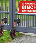 Heavy Duty Gate Wheel With 8 Inch Wheel 600 Lbs Capacity Shock Absorbing Spring Swivel Gate Wheels installed on metal gate