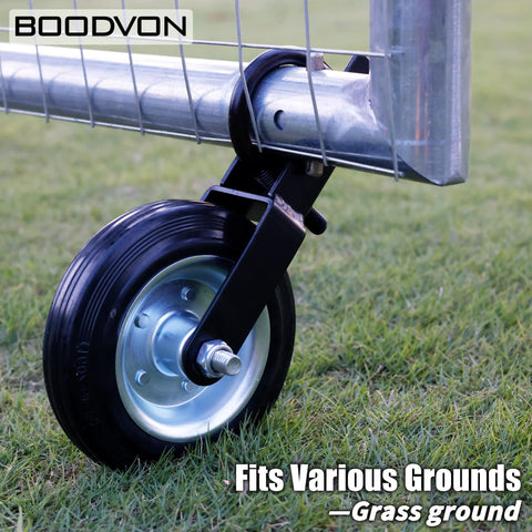 Heavy Duty Gate Wheel Caster Kit For Chain Link Fence Swing, 6 Inch Wheel, installed on grass, black protective finish