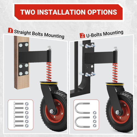 Installation options for Heavy Duty Gate Wheel With 8 Inch Wheel 600 Lbs Capacity Shock Absorbing Spring Swivel Gate