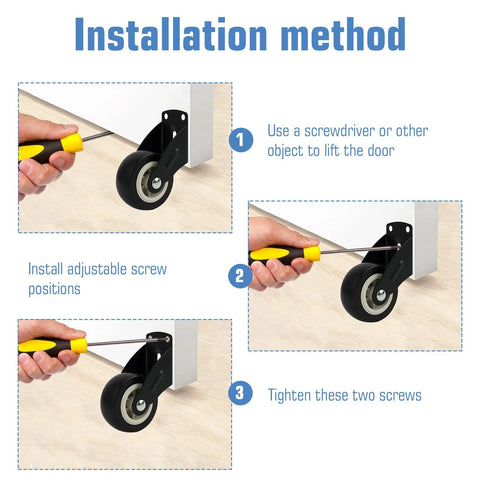 Installation guide for 4 Pack 2 Inch Gate Wheels For Wooden Gates With Side Mount Casters Anti Sag Door Bottom Support