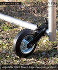 Heavy Duty Gate Wheel Caster Kit For Chain Link Fence Swing Gates Fits One And Five Eighths To Two Inch Gate Frames With Rubber Tire Wheel And Solid Steel Plate Black Powder Coat Finish For Outdoor Use installed on metal gate.