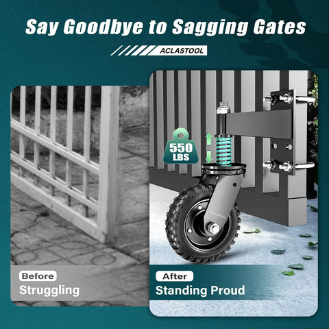 Heavy Duty Gate Wheel With 6 Inch Wheel Diameter, Spring Loaded Caster For Metal Tube And Large Wooden Gates, 550 Lb Capacity, Black