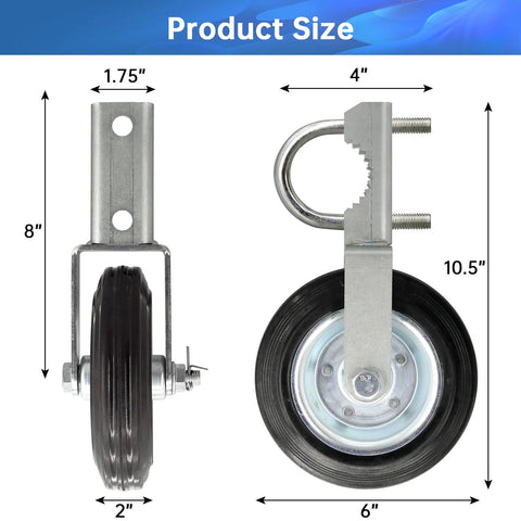 2 Pack Gate Wheel For Metal Swing Gate With 1-5/8 To 2 Inch Frames, Heavy Duty Fence Gate Wheel, Side and Front View