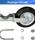 Package contents of 2 Pack Gate Wheel For Metal Swing Gate With 1-5/8 To 2 Inch Frames, including wheel, U-bolt, washers, and nuts.